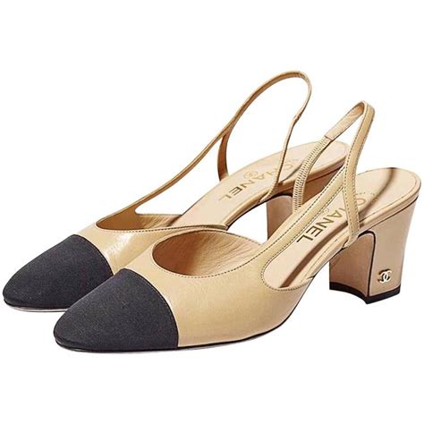 chanel high heel shoes|Chanel slingback beige and black.